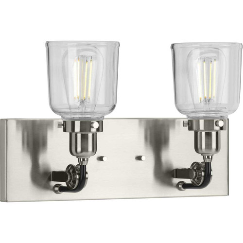Rushton Collection Two-Light Brushed Nickel Clear Glass Farmhouse Bath Vanity Light (P300227-009)