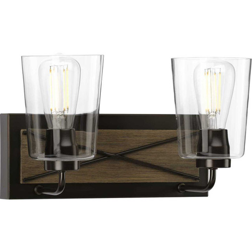 Briarwood Collection Two-Light Antique Bronze Clear Glass Coastal Bath Vanity Light (P300230-020)