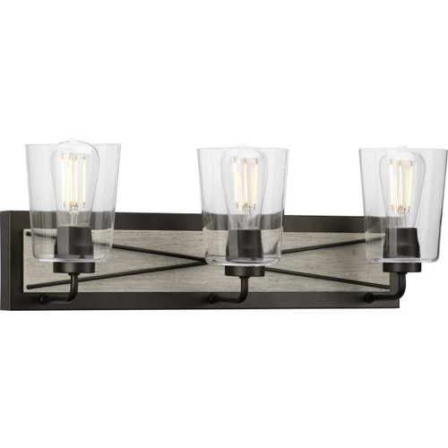 Briarwood Collection Three-Light Graphite Clear Glass Coastal Bath Vanity Light (P300231-143)