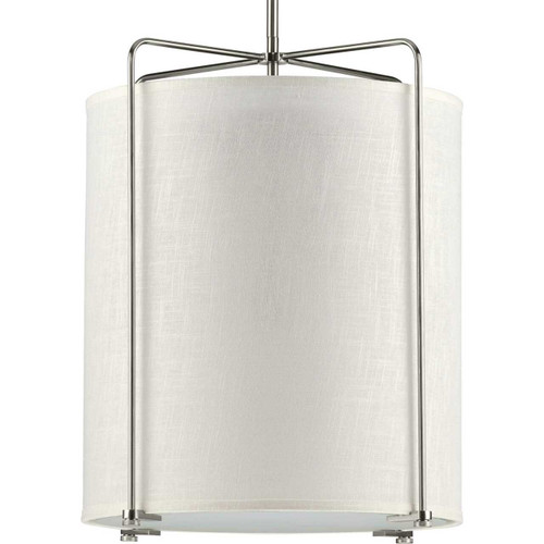Kempsey Collection Three-Light Brushed Nickel Summer Linen Shade Farmhouse Pendant Light (P500139-009)