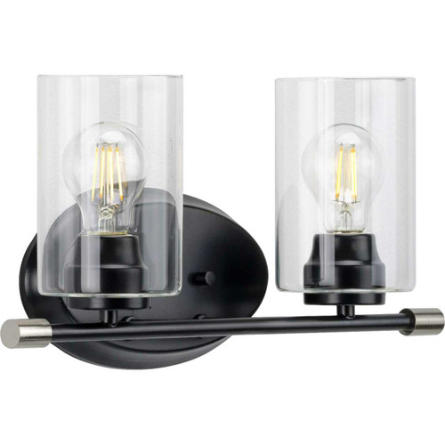 Riley Collection Two-Light Matte Black Clear Glass Modern Bath Vanity Light (P300277-031)