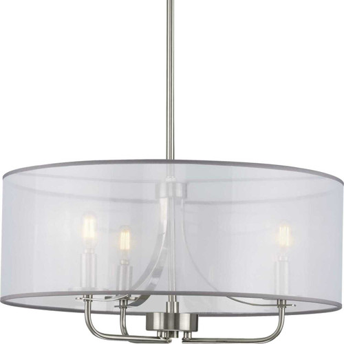 Riley Collection Three-Light Brushed Nickel Organza Shade New Traditional Pendant Light (P500243-009)