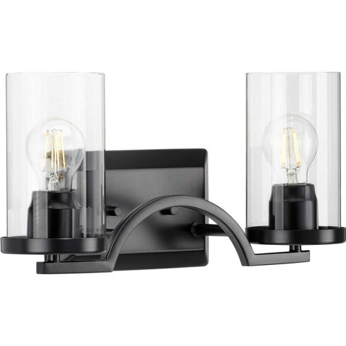 Lassiter Collection Two-Light Matte Black Clear Glass Modern Bath Vanity Light (P300257-031)