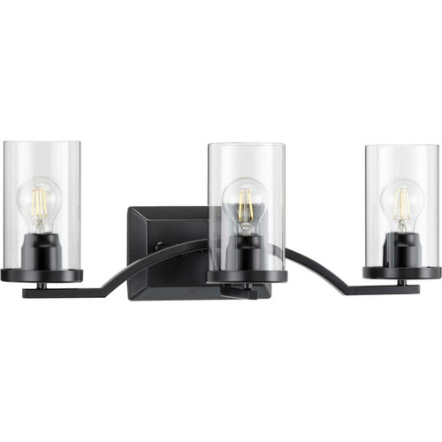 Lassiter Collection Three-Light Matte Black Clear Glass Modern Bath Vanity Light (P300258-031)