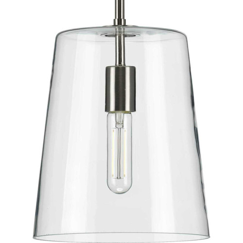 Clarion Collection One-Light Brushed Nickel Clear Glass Coastal Pendant Light (P500241-009)