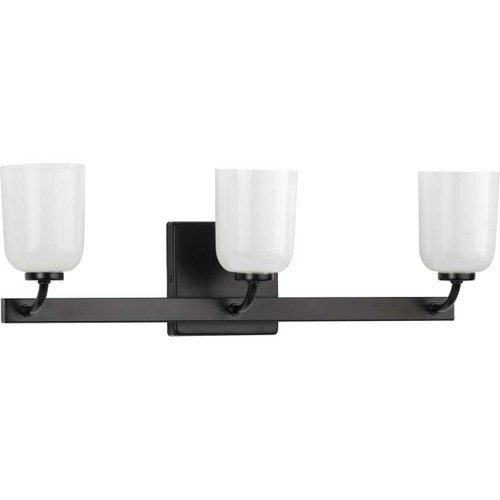 Moore Collection Three-Light Matte Black White Opal Glass Luxe Bath Vanity Light (P300282-031)