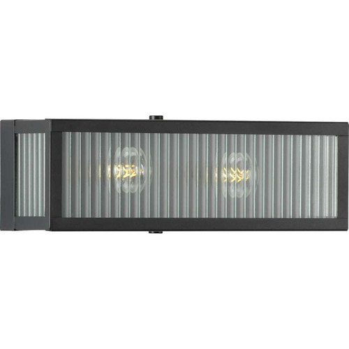 Dwyer Collection Two-Light Matte Black Clear Ribbed Glass Farmhouse Bath Vanity Light (P300265-031)