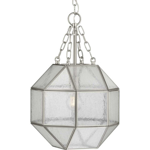 Mauldin Collection One-Light Brushed Nickel Clear Seeded Glass Global Pendant Light (P500221-009)