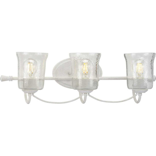 Bowman Collection Three-Light Cottage White Clear Chiseled Glass Coastal Bath Vanity Light (P300255-151)