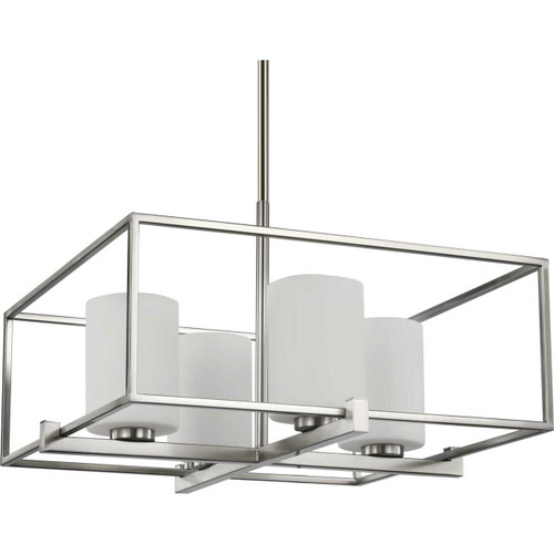 Chadwick Collection Four-Light Brushed Nickel Etched Opal Glass Modern Chandelier Light (P400226-009)