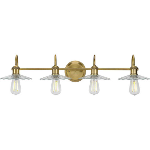 Fayette Collection Four-Light Vintage Brass Clear Glass Farmhouse Bath Vanity Light (P300289-163)