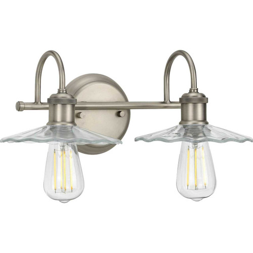 Fayette Collection Two-Light Antique Nickel Clear Glass Farmhouse Bath Vanity Light (P300287-081)