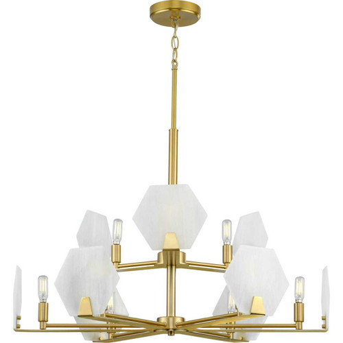 Rae Collection Nine-Light Brushed Bronze White Alabaster Glass Luxe Chandelier Light (P400217-109)