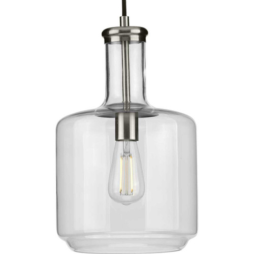 Latrobe Collection One-Light Brushed Nickel Clear Glass Coastal Pendant Light (P500230-009)
