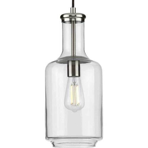 Latrobe Collection One-Light Brushed Nickel Clear Glass Coastal Pendant Light (P500229-009)