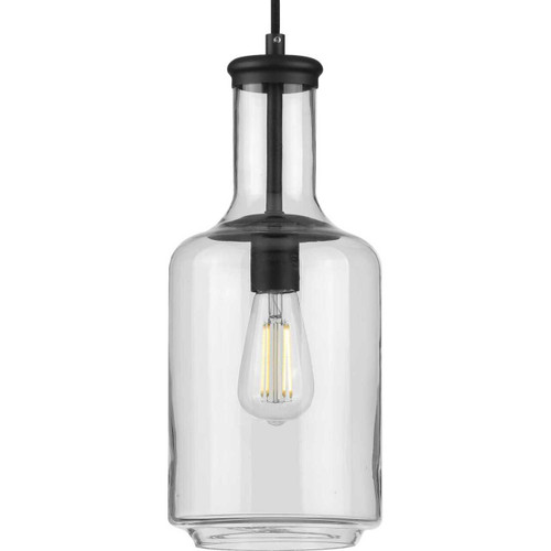 Latrobe Collection One-Light Matte Black Clear Glass Coastal Pendant Light (P500229-031)