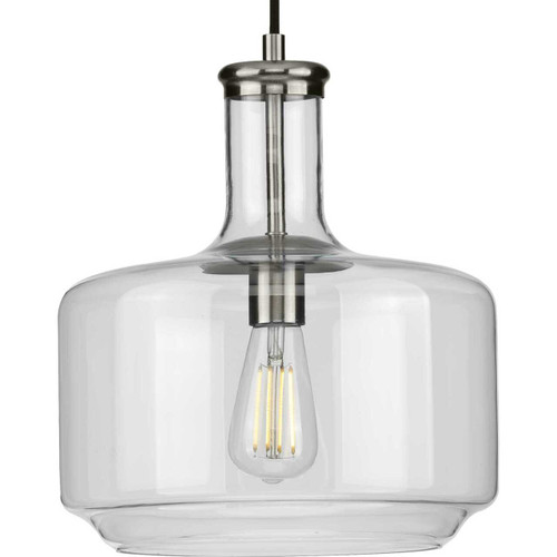 Latrobe Collection One-Light Brushed Nickel Clear Glass Coastal Pendant Light (P500231-009)