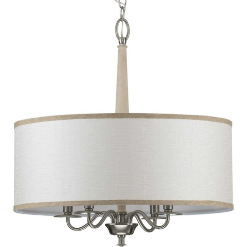 Durrell Collection Four-Light Brushed Nickel Sailcloth Linen Fabric Shade Coastal Chandelier Light (P400218-009)