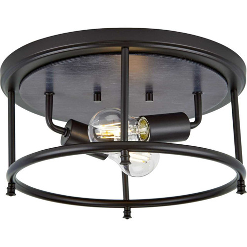 Durrell Collection Two-Light Black 13" Flush Mount (P350151-031)