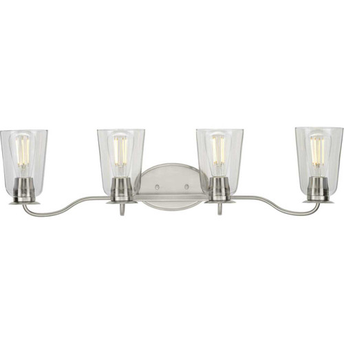 Durrell Collection Four-Light Brushed Nickel Clear Glass Coastal Bath Vanity Light (P300264-009)