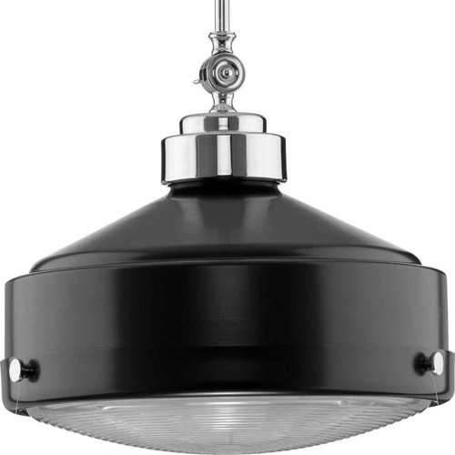 Loftin Collection One-Light Matte Black Clear Patterned Glass Farmhouse Pendant Light (P500170-031)