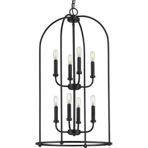 Leyden Collection Eight-Light Matte Black Farmhouse Style Foyer Pendant Light (P500303-031)