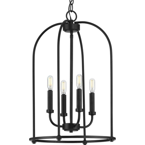 Leyden Collection Four-Light Matte Black Farmhouse Style Foyer Pendant Light (P500302-031)