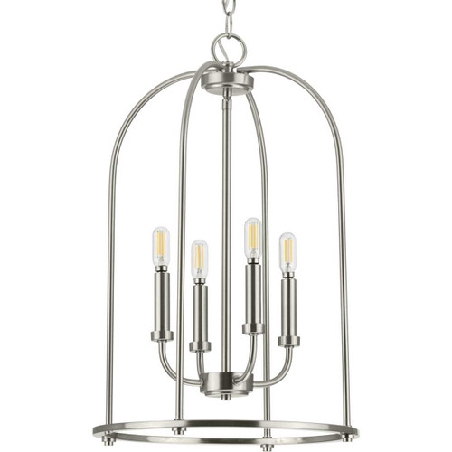 Leyden Collection Four-Light Brushed Nickel Farmhouse Style Foyer Pendant Light (P500302-009)