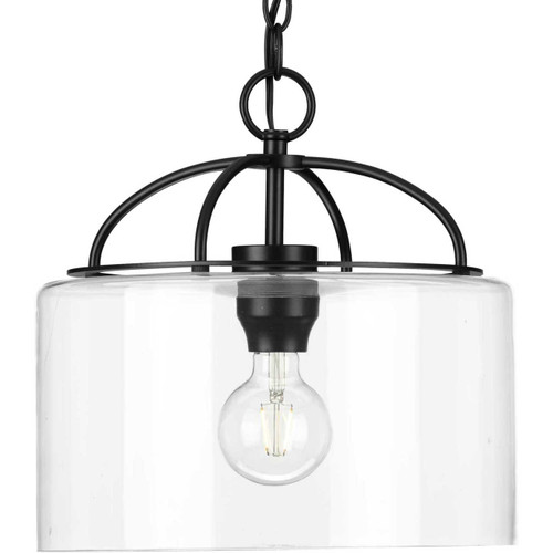 Leyden Collection One-Light Matte Black and Clear Glass Farmhouse Style Hanging Pendant Light (P500316-031)