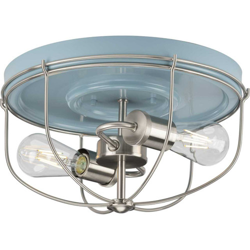 Medal Collection Two-Light Coastal Blue/Brushed Nickel Industrial Style Flush Mount Ceiling Light (P350195-164)