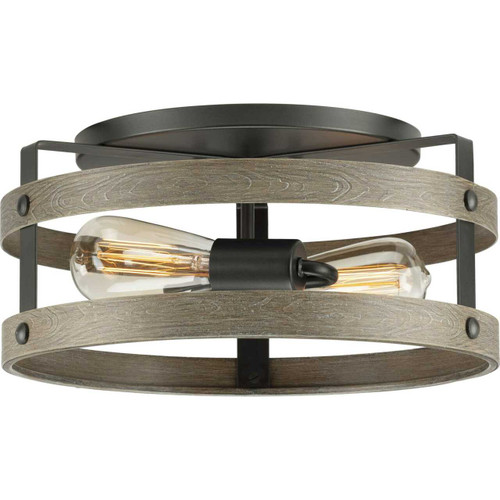 Gulliver Collection Two-Light Graphite and Weathered Gray Farmhouse Style Flush Mount Ceiling Light (P350169-143)