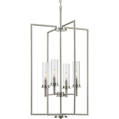 Kellwyn Collection Four-Light Brushed Nickel and Clear Glass Transitional Style Foyer Pendant Light (P500315-009)