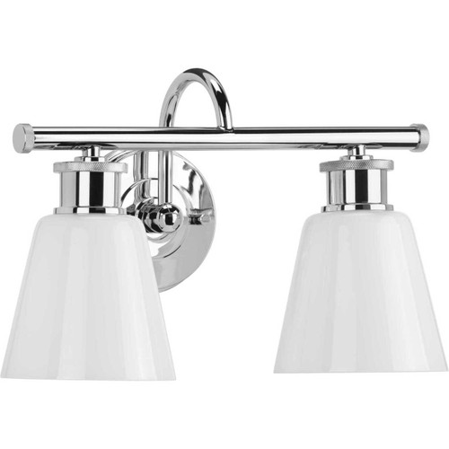 Ashford Collection Two-Light Polished Chrome and Opal Glass Farmhouse Style Bath Vanity Wall Light (P300315-015)