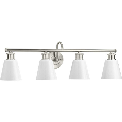 Ashford Collection Four-Light Brushed Nickel and Opal Glass Farmhouse Style Bath Vanity Wall Light (P300317-009)