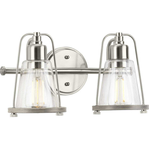 Conway Collection Two-Light Brushed Nickel and Clear Seeded Farmhouse Style Bath Vanity Wall Light (P300296-009)