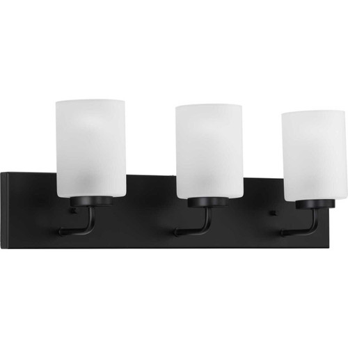 Merry Collection Three-Light Matte Black and Etched Glass Transitional Style Bath Vanity Wall Light (P300329-031)