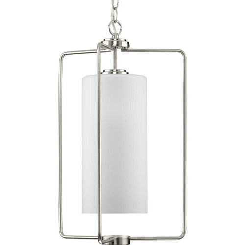 Merry Collection One-Light Brushed Nickel and Etched Glass Transitional Style Foyer Pendant Light (P500333-009)