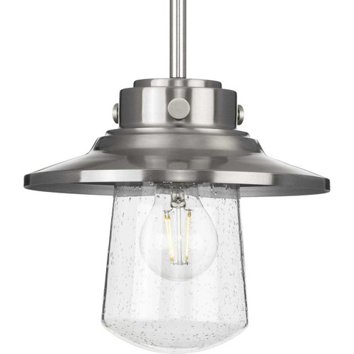 Tremont Collection One-Light Stainless Steel and Clear Seeded Glass Farmhouse Style Hanging Mini-Pendant Light (P550093-135)