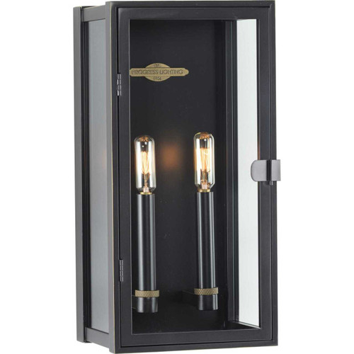 Stature Collection Two-Light Oil Rubbed Bronze and Clear Glass Transitional Style Medium Outdoor Wall Lantern (P560268-108)