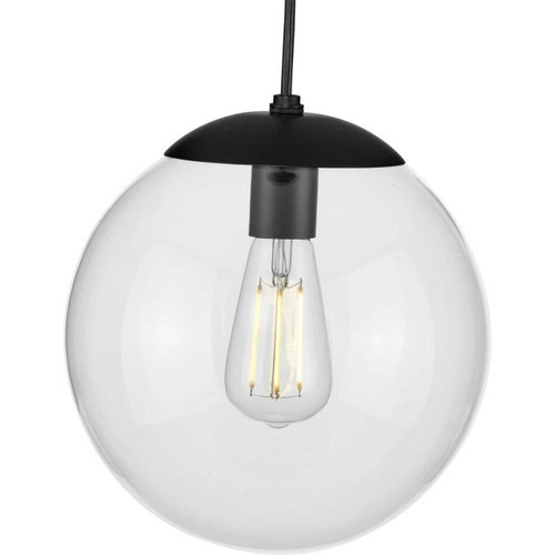 Atwell Collection 10-inch Matte Black and Clear Glass Globe Medium Hanging Pendant Light (P500310-031)