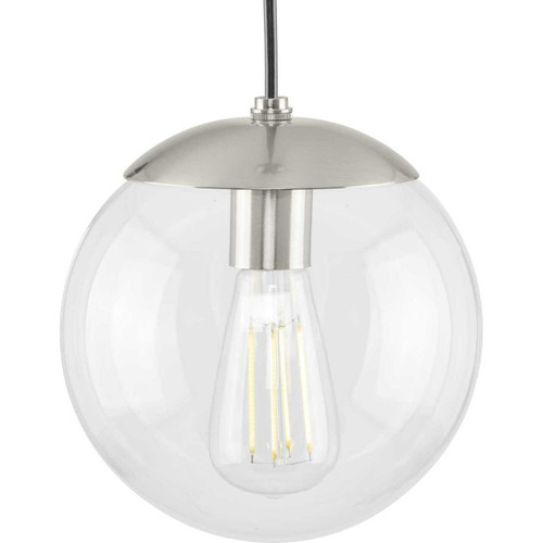 Atwell Collection 8-inch Brushed Nickel and Clear Glass Globe Small Hanging Pendant Light (P500309-009)