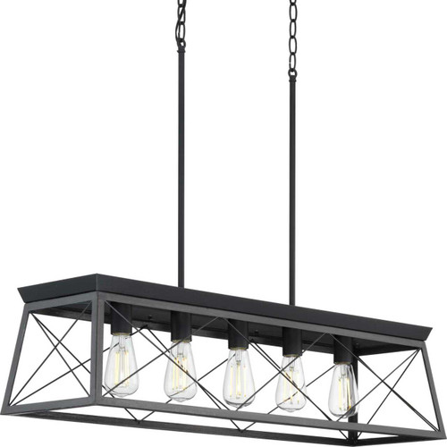 Briarwood Collection Five-Light Textured and Cerused Black Farmhouse Style Linear Island Chandelier Light (P400048-031)