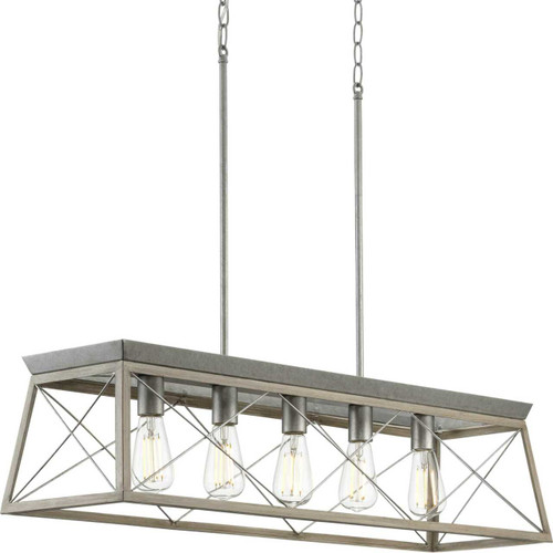 Briarwood Collection Five-Light Galvanized and Bleached Oak Farmhouse Style Linear Island Chandelier Light (P400048-141)