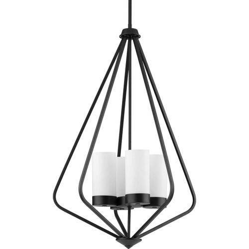 Elevate Collection Four-Light Matte Black and Etched White Glass Modern Style Hanging Pendant Light (P500305-031)