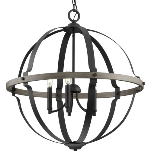 Lockhart Collection Five-Light Matte Black/Aged Oak Farmhouse Style Hanging Pendant Light (P500279-031)