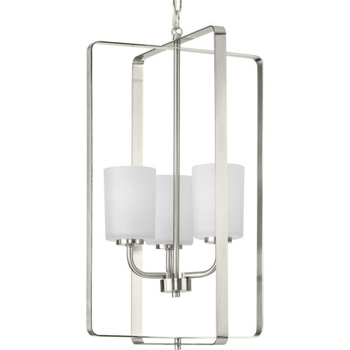 League Collection Three-Light Brushed Nickel and Etched Glass Modern Farmhouse Foyer Chandelier Light (P500342-009)
