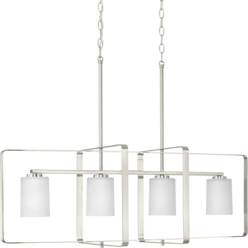 League Collection Four-Light Brushed Nickel and Etched Glass Modern Farmhouse Chandelier Light (P400287-009)