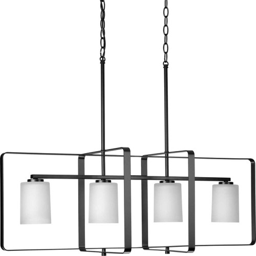 League Collection Four-Light Matte Black and Etched Glass Modern Farmhouse Chandelier Light (P400287-31M)