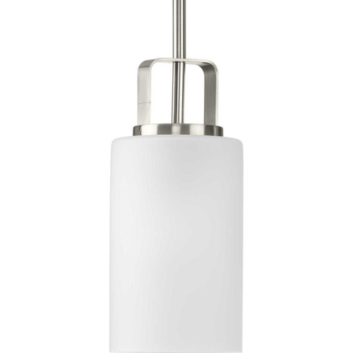 League Collection One-Light Brushed Nickel and Etched Glass Modern Farmhouse Mini-Pendant Hanging Light (P500341-009)