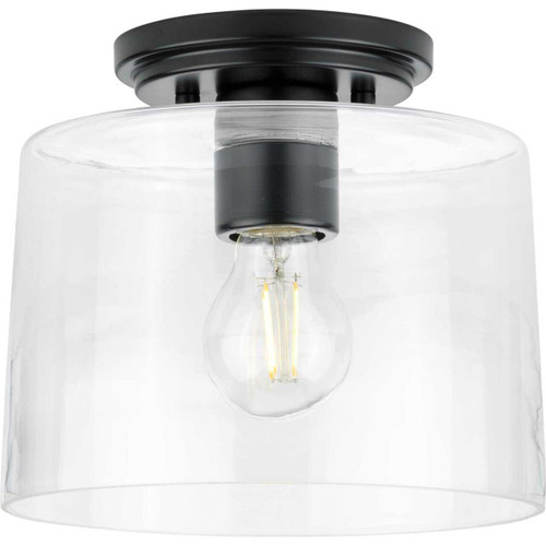 Adley Collection One-Light Matte Black Clear Glass New Traditional Flush Mount Light (P350213-31M)